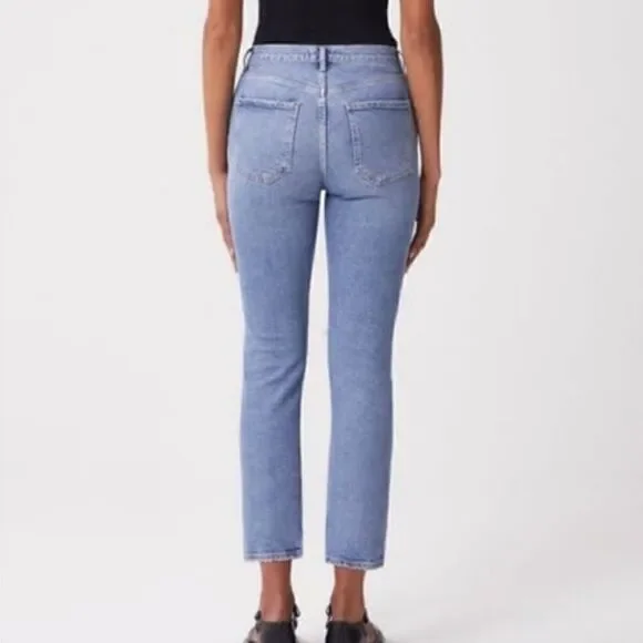 Agolde Riley High Rise Straight Leg Crop Denim Jeans In Whiplash NWT - Picture 2 of 11